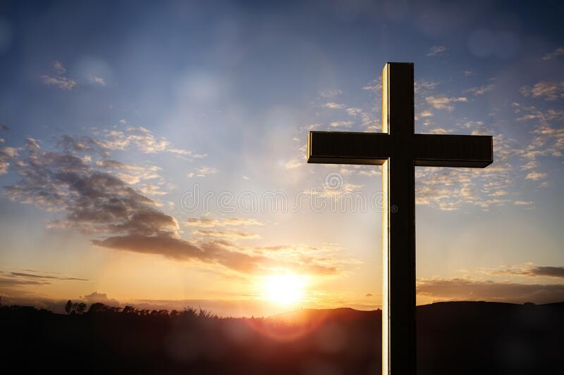 crucifix-cross-sunset-background-crucifixion-jesus-christ-copy-space-181615614
